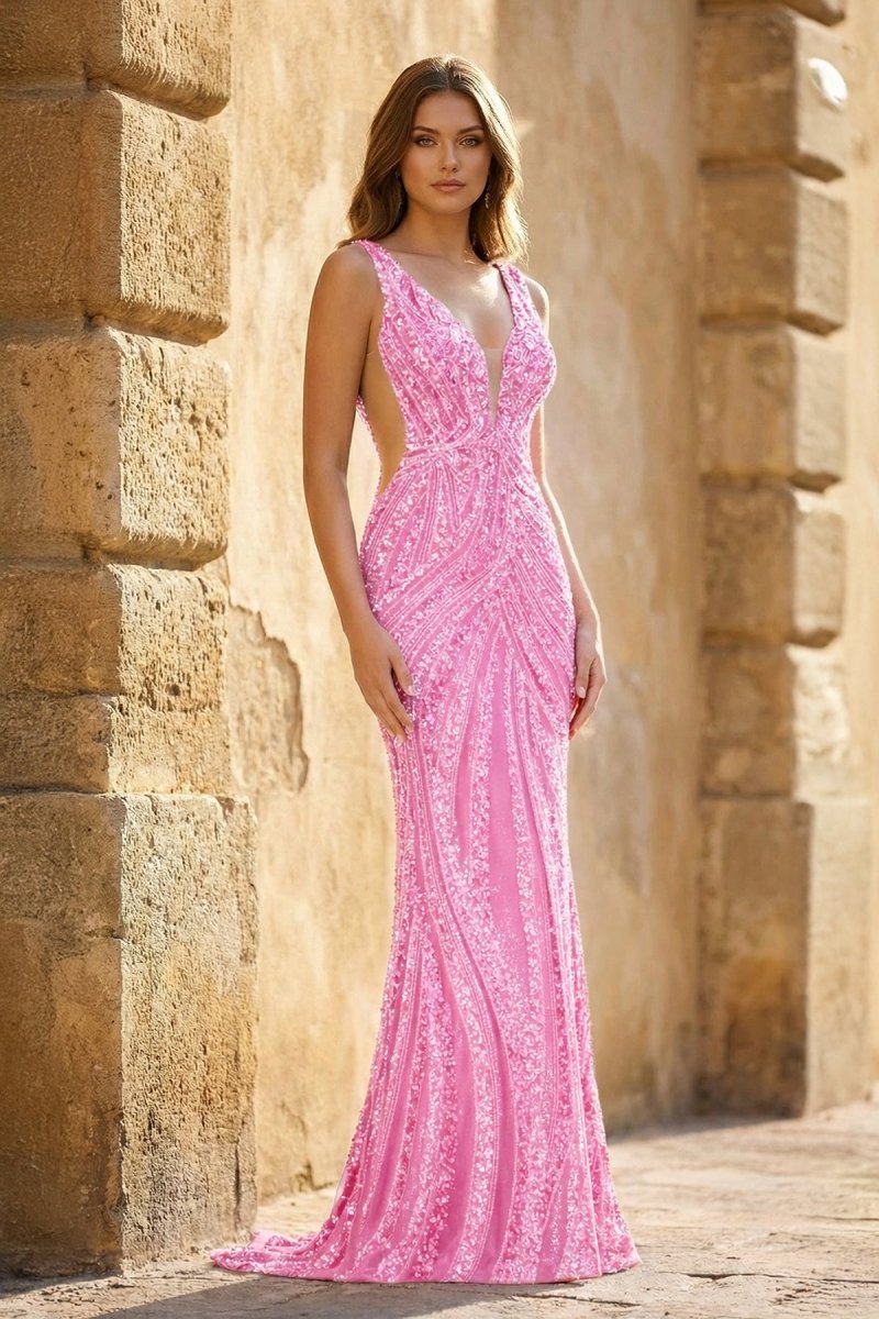 Tessa Maren Rose Pink front view prom dress
