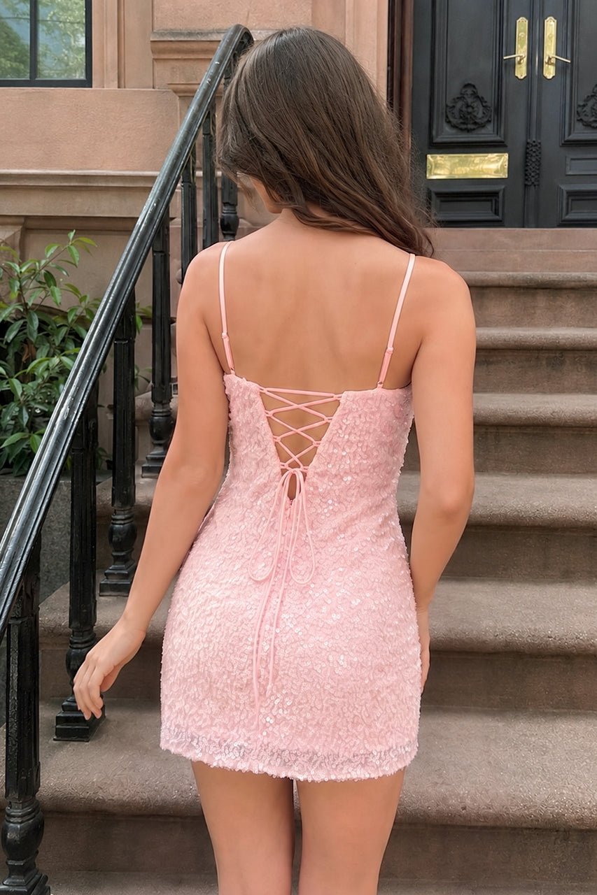 Jessalyn Pink back view homecoming dress