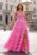 Blush Chiffon Evening Dress with Sweetheart Neckline and Ruffles