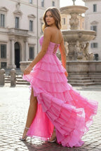 Blush Chiffon Evening Dress with Sweetheart Neckline and Ruffles