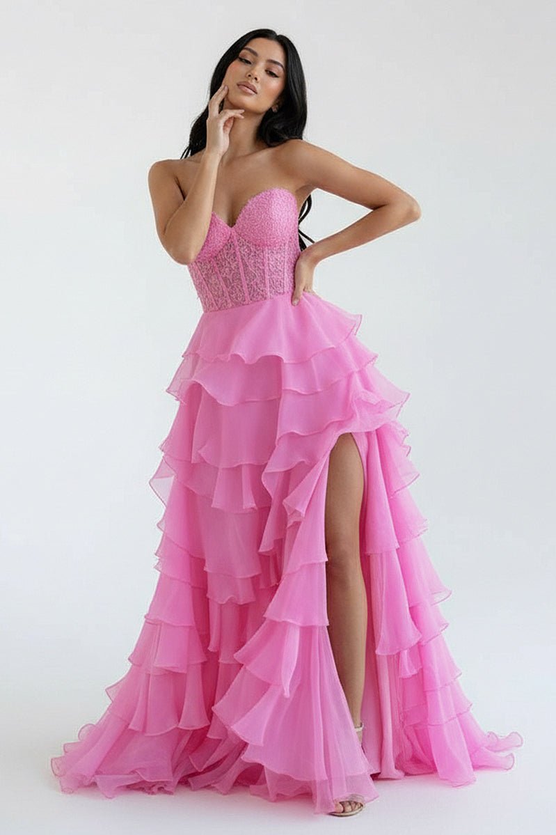Blush Chiffon Evening Dress with Sweetheart Neckline and Ruffles