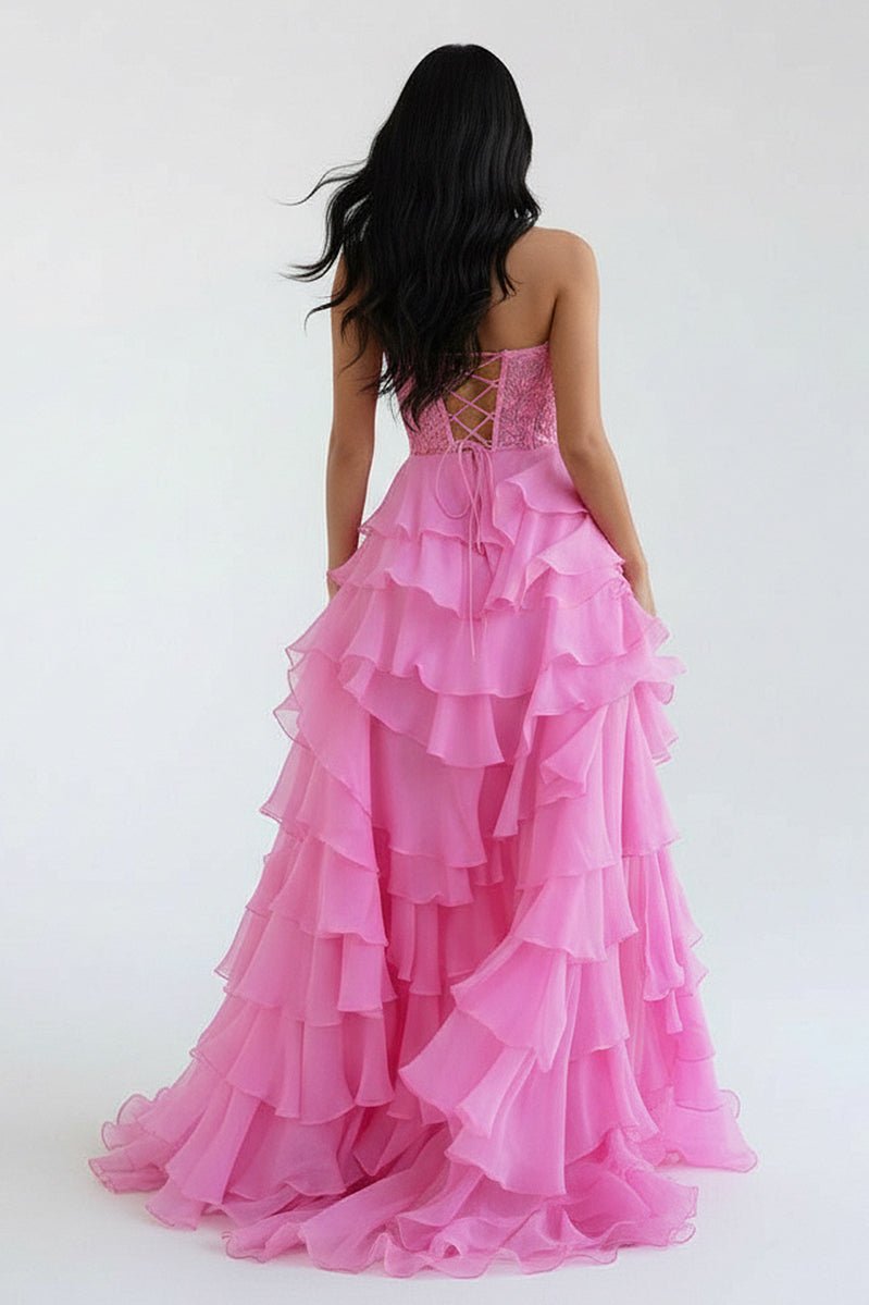 Blush Chiffon Evening Dress with Sweetheart Neckline and Ruffles