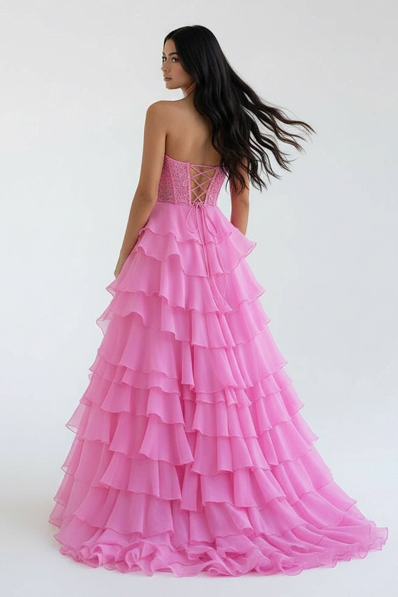 Blush Chiffon Evening Dress with Sweetheart Neckline and Ruffles