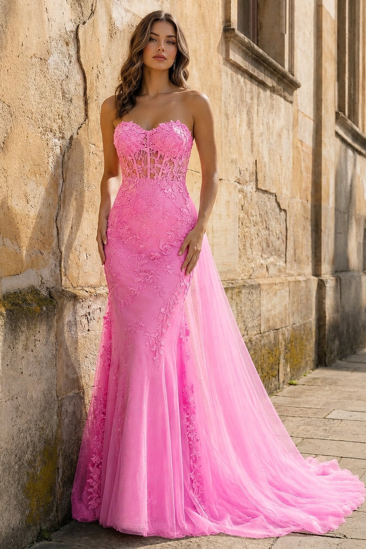 Meliora Pink front view prom dress