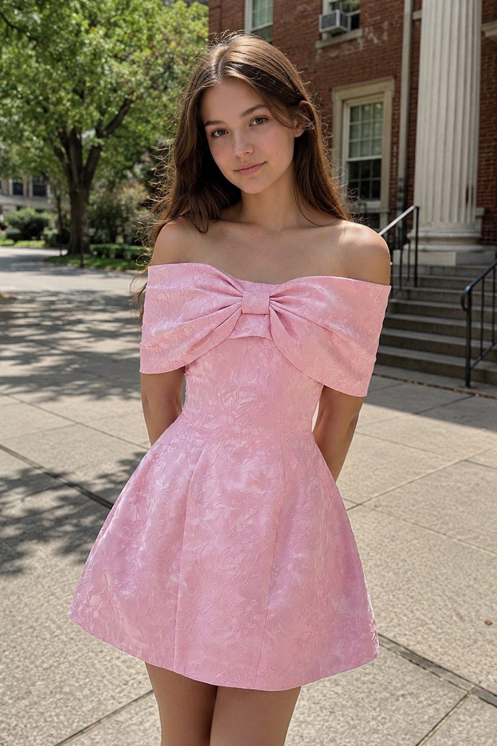 Rhoswen Pink front view homecoming dress