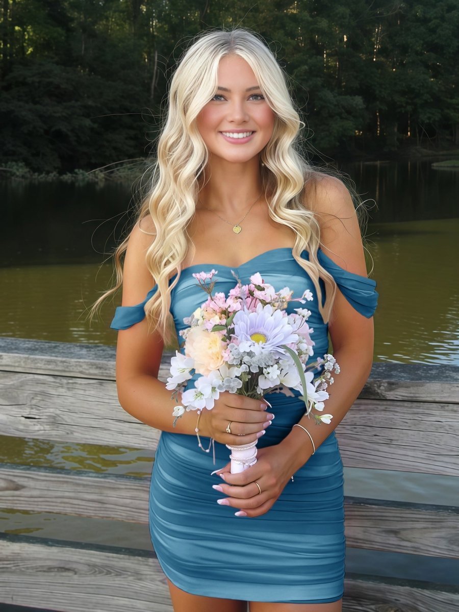 Pink Off The Shoulder Tulle Short Homecoming Dresses