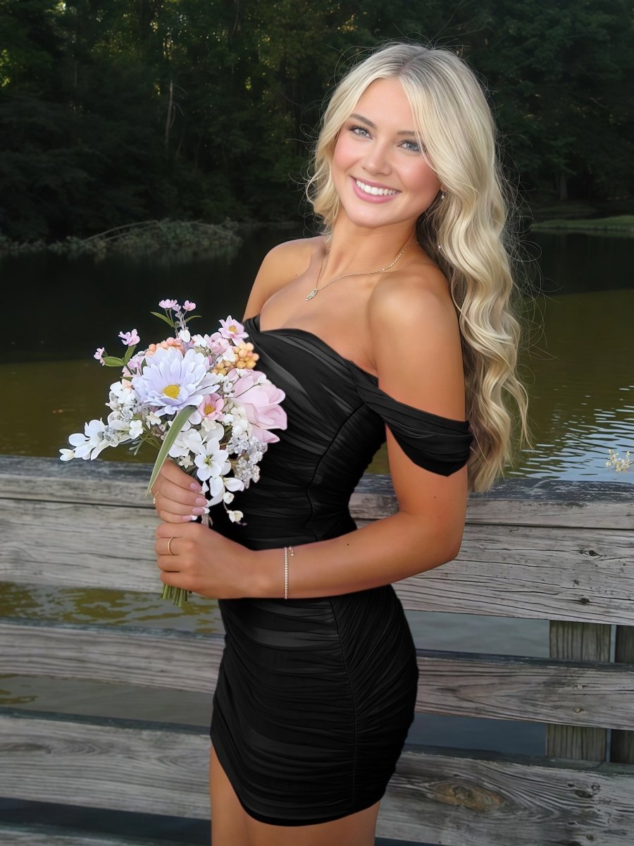 Pink Off The Shoulder Tulle Short Homecoming Dresses