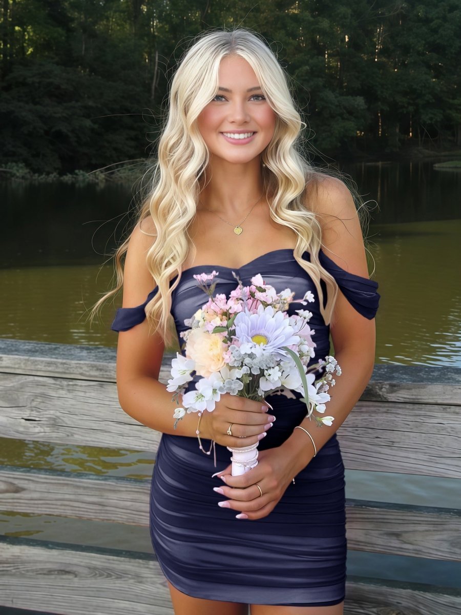 Pink Off The Shoulder Tulle Short Homecoming Dresses