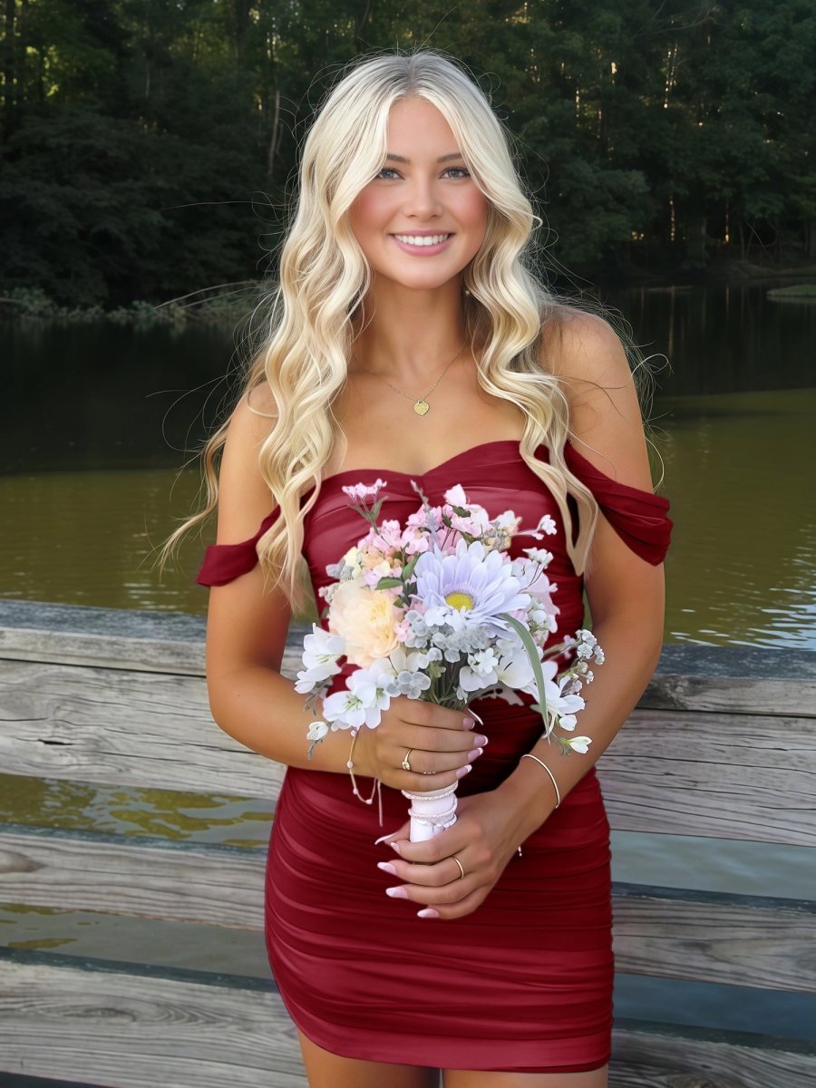 Pink Off The Shoulder Tulle Short Homecoming Dresses