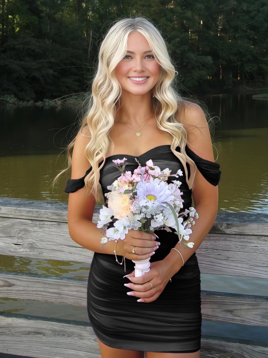 Pink Off The Shoulder Tulle Short Homecoming Dresses