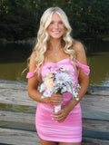 Pink Off The Shoulder Tulle Short Homecoming Dresses