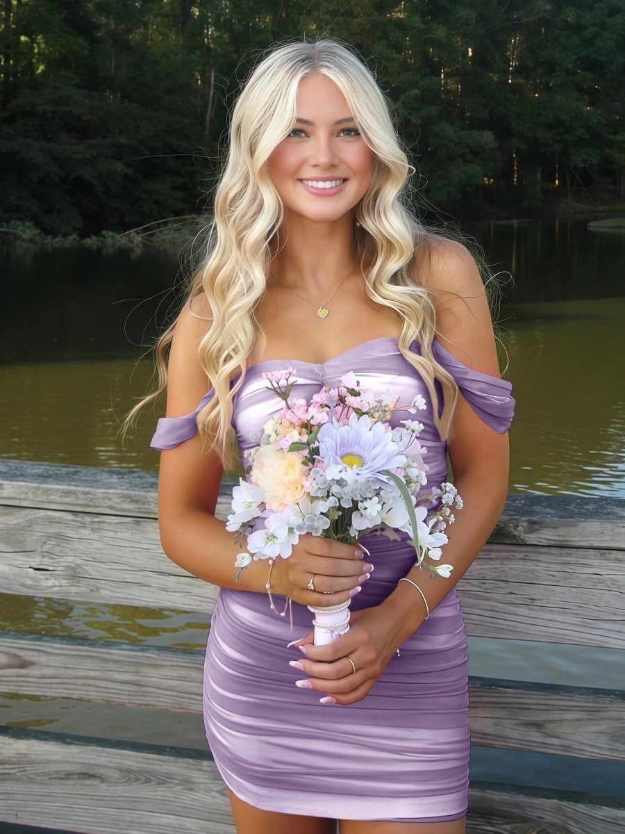 Pink Off The Shoulder Tulle Short Homecoming Dresses