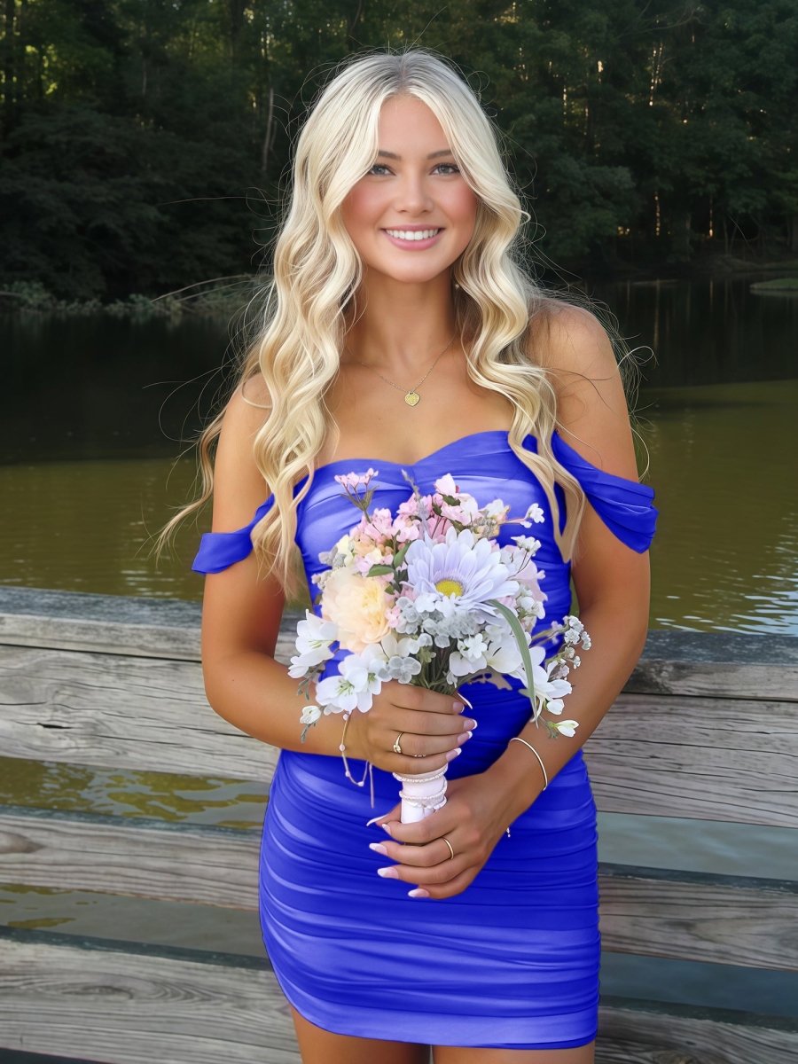Pink Off The Shoulder Tulle Short Homecoming Dresses
