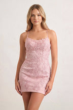 Sheath Spaghetti Straps Lace Short Homecoming Dresses