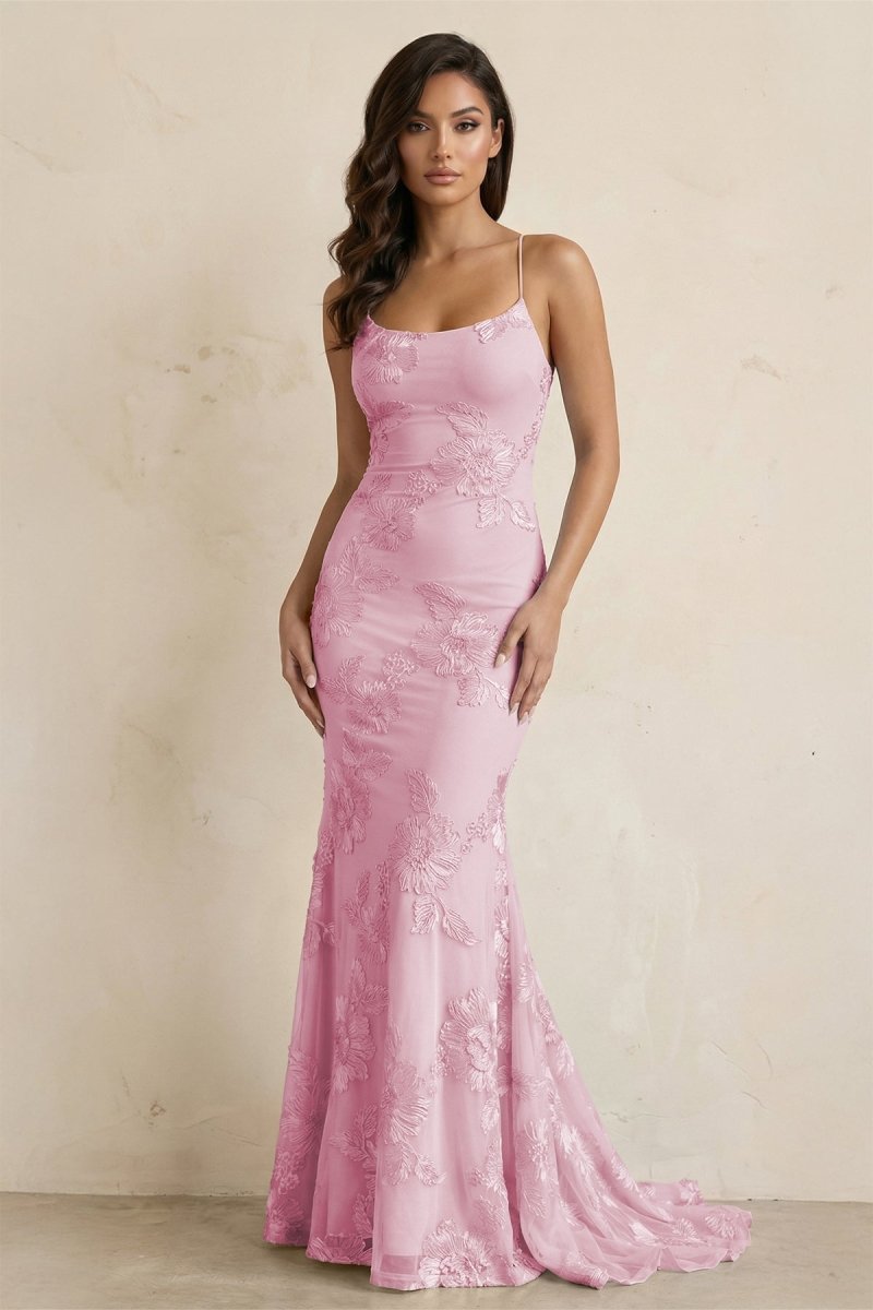 Sky Blue Spaghetti Straps Mermaid Tulle Long Formal Prom Gown With Appliques