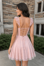 Maelis Pink back view homecoming dress