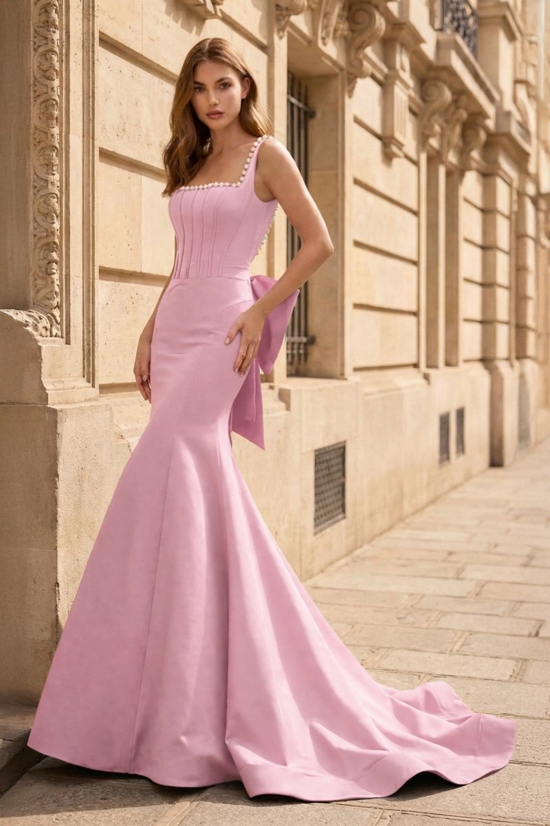 Yseult Pink front view evening dress