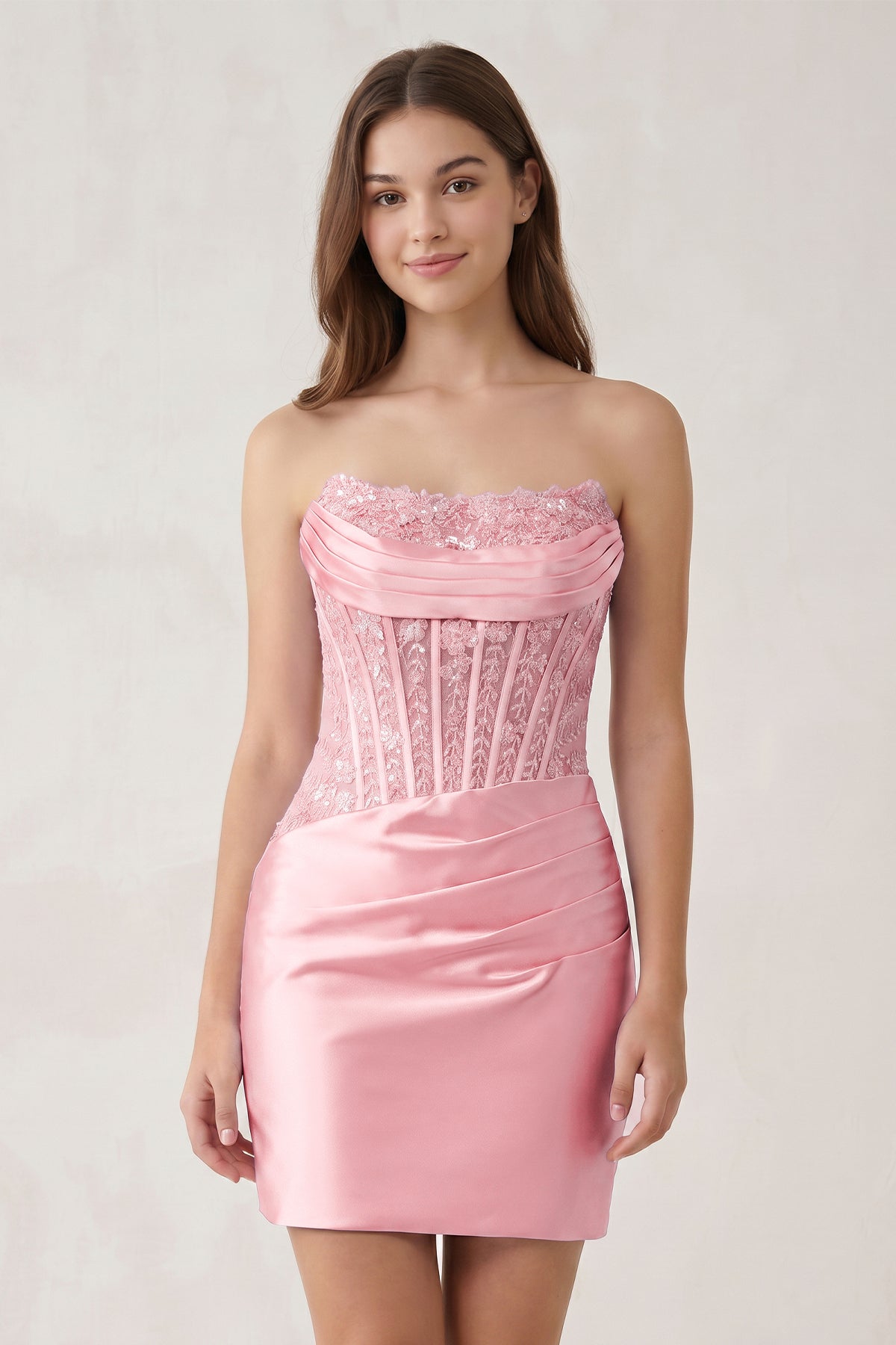 Navy Blue Strapless Bodycon Satin Pleated Short Homecoming & Cocktail Dresses With Beading