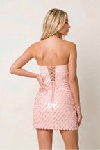 Pink Strapless Sheath Sequins Satin Homecoming Dress
