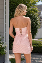 Pink Strapless Sheath Sequins Satin Homecoming Dress
