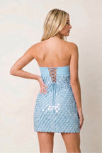 Pink Strapless Sheath Sequins Satin Homecoming Dress