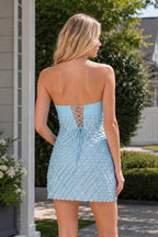 Pink Strapless Sheath Sequins Satin Homecoming Dress