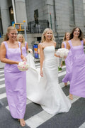 Blush Satin Sheath Bridesmaid Dress with Square Neck Neckline