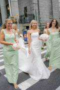 Blush Satin Sheath Bridesmaid Dress with Square Neck Neckline