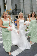 Blush Satin Sheath Bridesmaid Dress with Square Neck Neckline