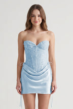 Pink Sweetheart Sheath Corset Ruched Satin Homecoming Dress with Beading