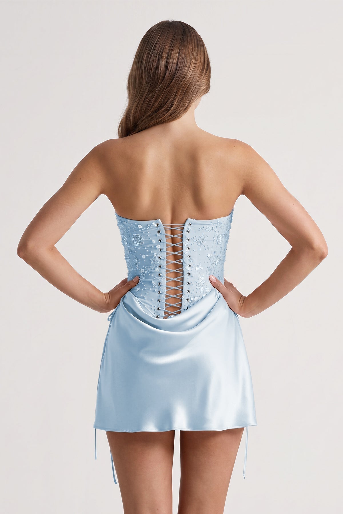 Pink Sweetheart Sheath Corset Ruched Satin Homecoming Dress with Beading