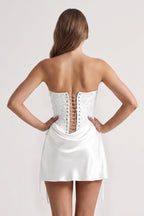 Pink Sweetheart Sheath Corset Ruched Satin Homecoming Dress with Beading