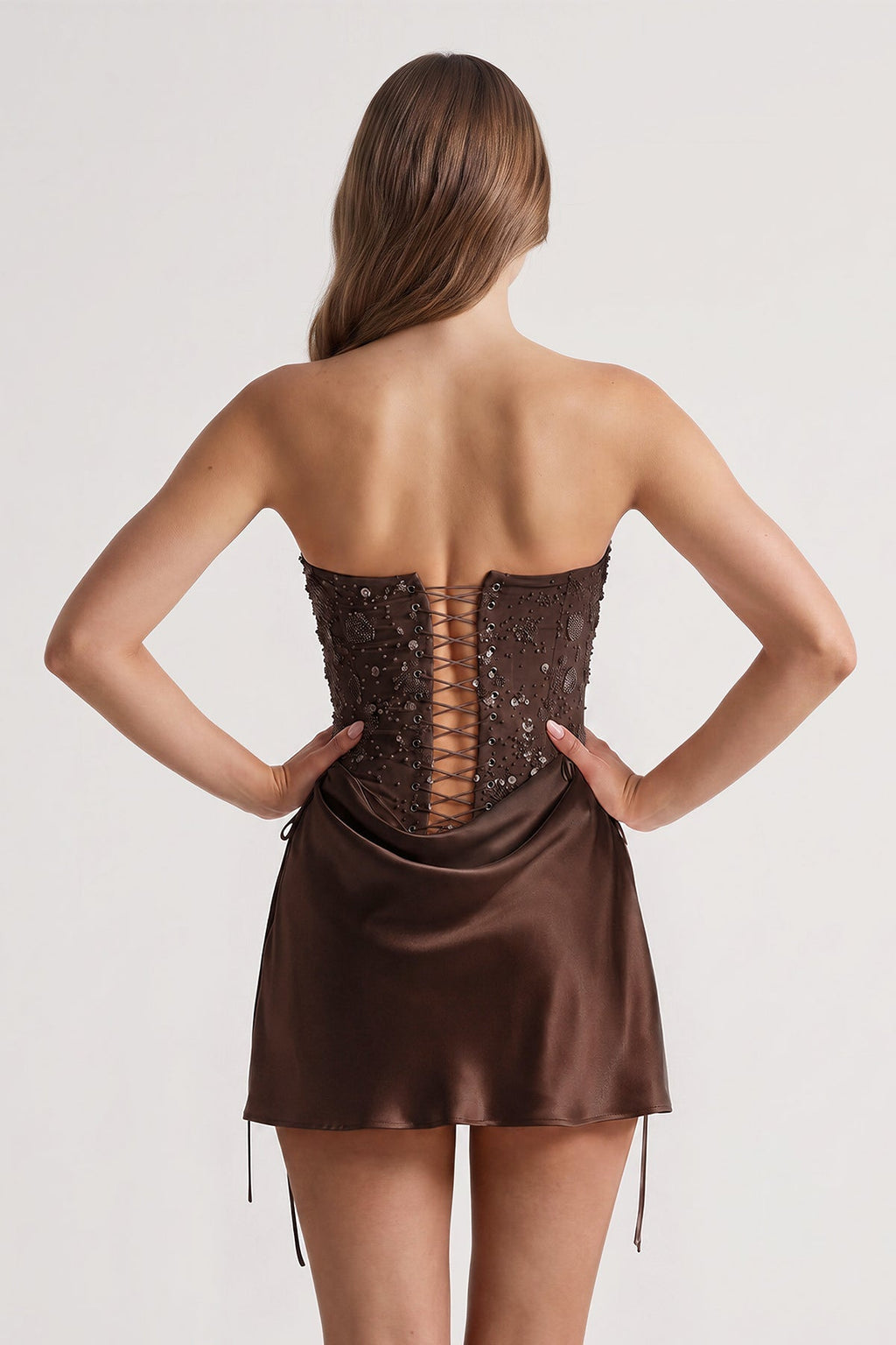 Pink Sweetheart Sheath Corset Ruched Satin Homecoming Dress with Beading