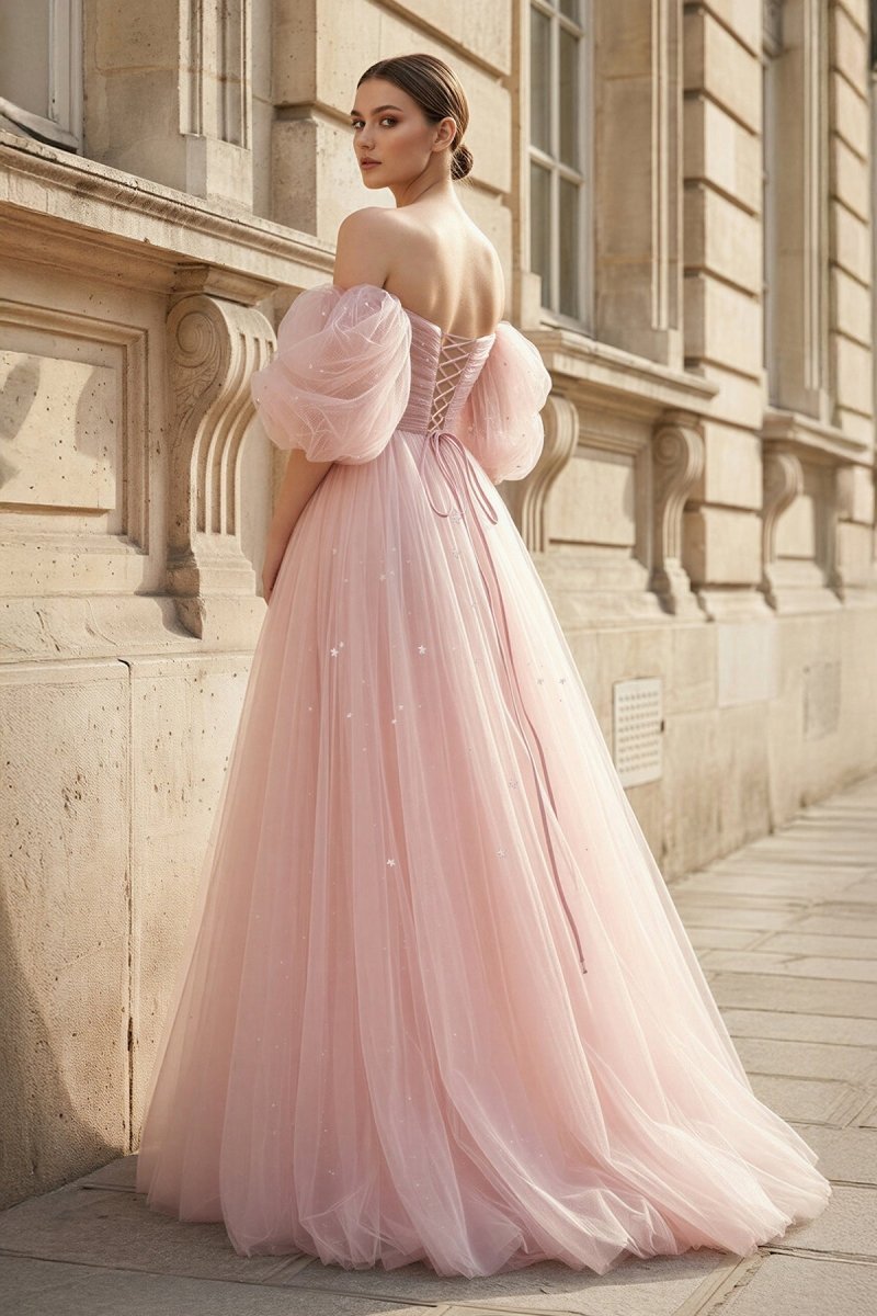 Elara Quinn Rose Pink back view prom dress