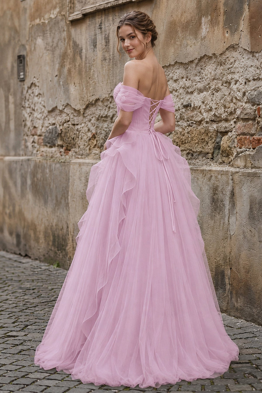 Green Tulle Lace Long Formal Prom Gown with Corset, Green Formal Party Dress