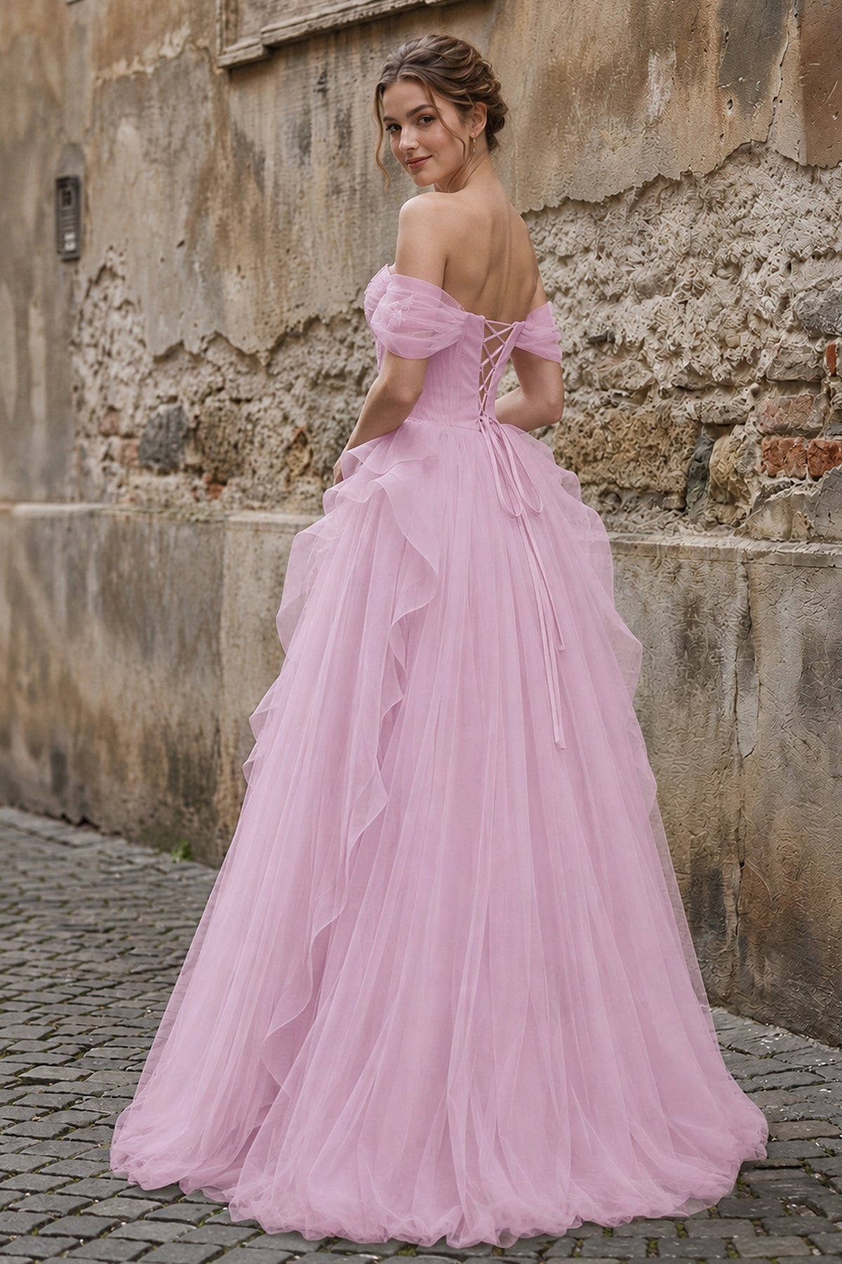 Green Tulle Lace Long Formal Prom Gown with Corset, Green Formal Party Dress