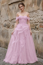 Green Tulle Lace Long Formal Prom Gown with Corset, Green Formal Party Dress