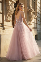 Melisande Rue Rose Pink back view prom dress