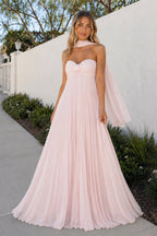 A Line Light Pink Sweetheart Chiffon Long Formal Prom Gown