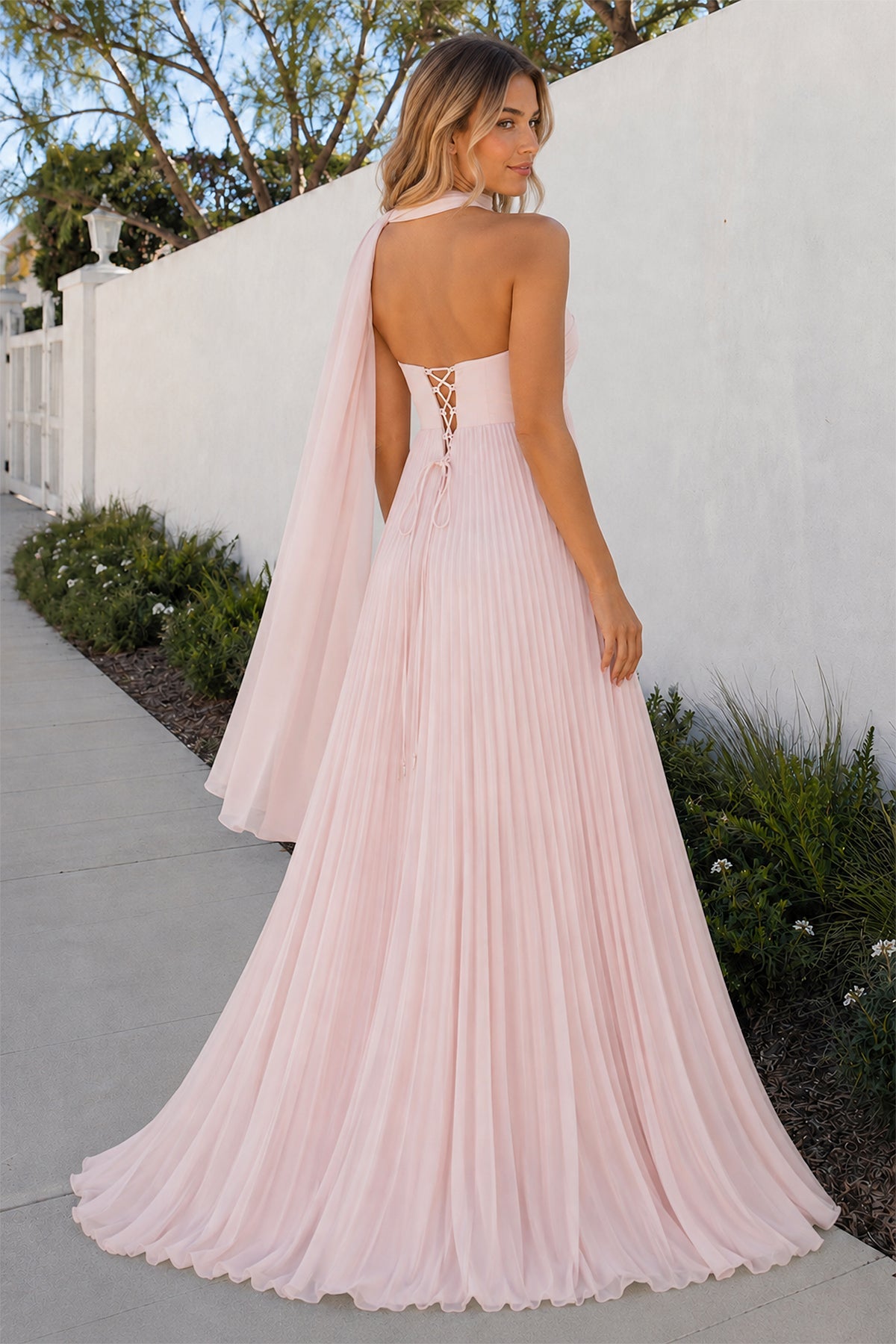 A Line Light Pink Sweetheart Chiffon Long Formal Prom Gown