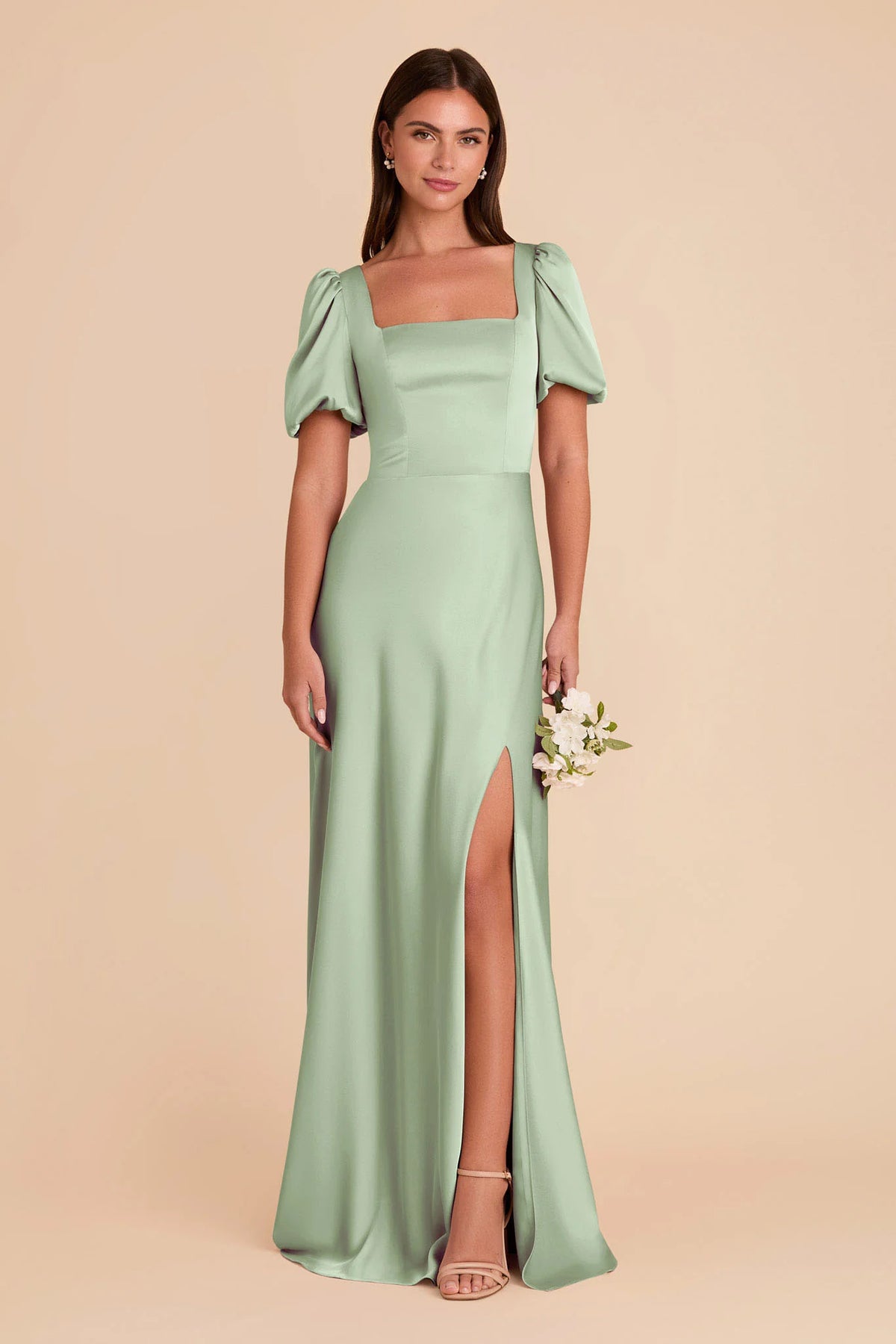 Selene Pistachio front view bridesmaid dress