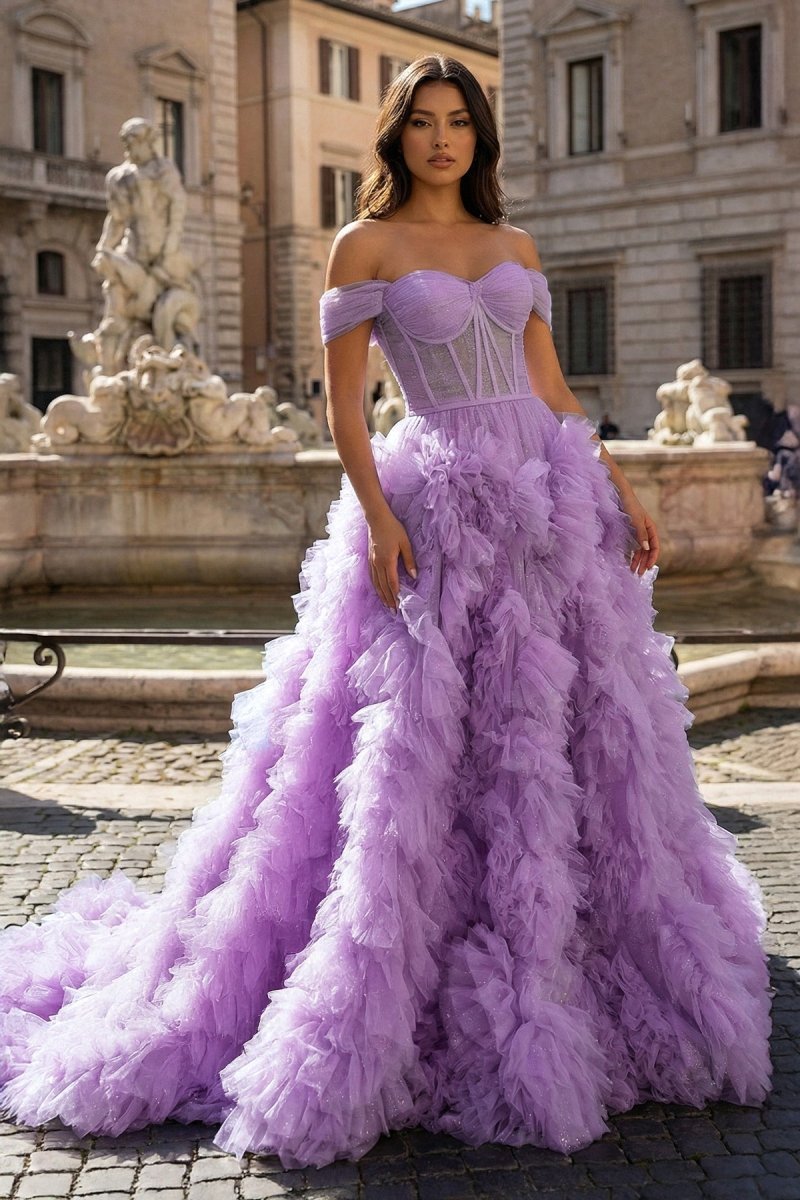 Bellamy Rose Lilac front view prom dress