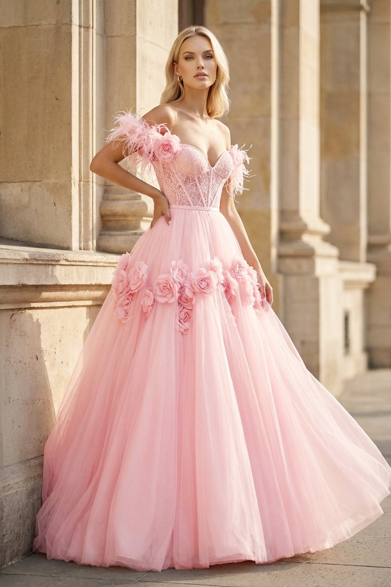 Vianne Pearl Rose Pink front view prom dress