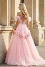 Vianne Pearl Rose Pink back view prom dress