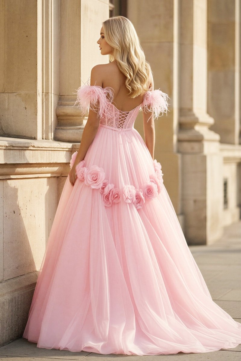Vianne Pearl Rose Pink back view prom dress