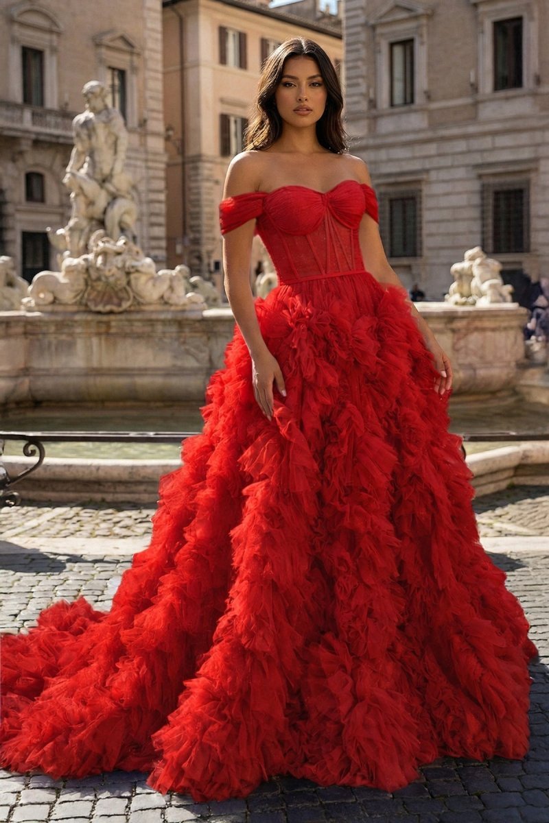 Bellamy Rose Red front view prom dress