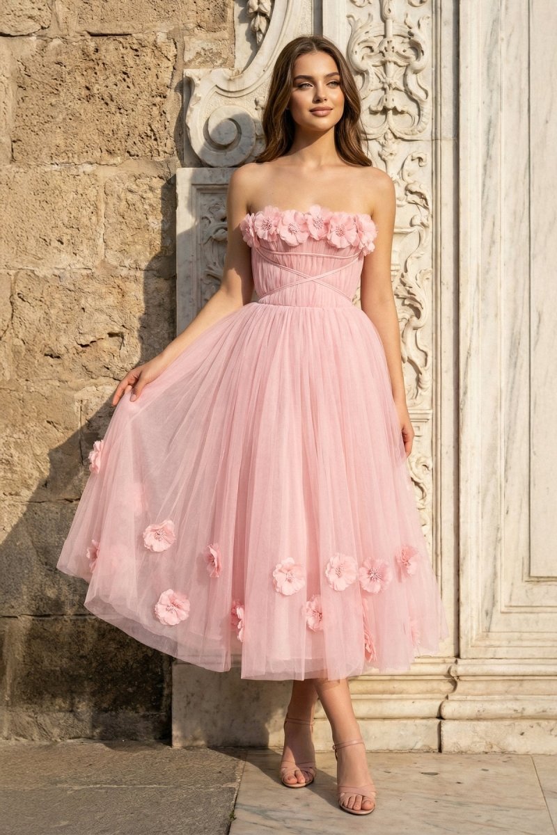 Thalia Brooke Rose Pink front view prom dress