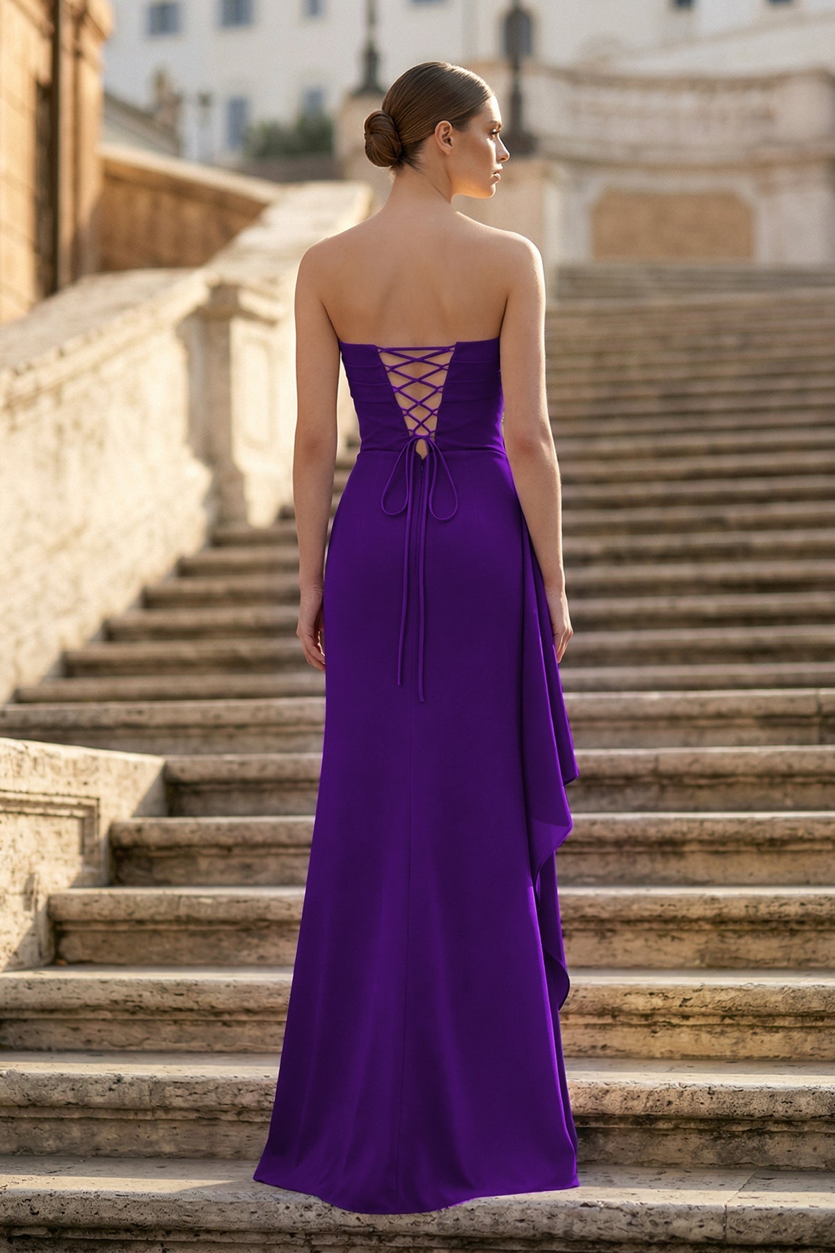 Eulalia purple back view prom dress