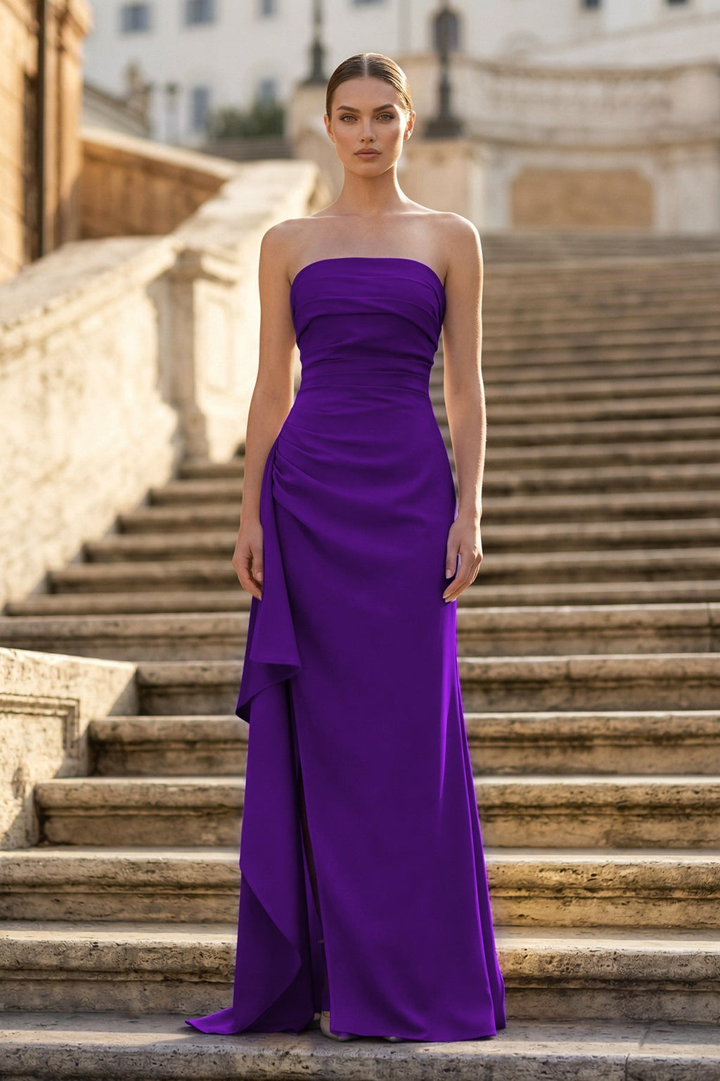 Eulalia purple front view prom dress