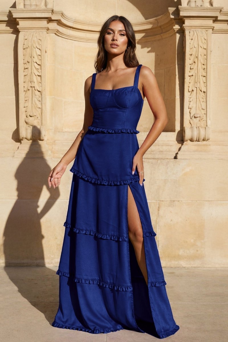 Briony Navy Blue front view prom dress